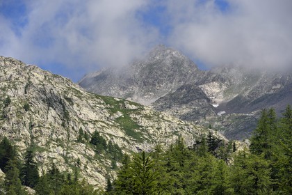France, Alpes-Maritimes, parc national du Mercantour (Mercantour National Park), Valmasque valley, peaks of high Valmasque and cime du Sabion (2610m)