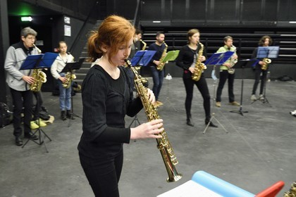 France, Meurthe-et-Moselle, Nancy, rehearsal of the Fanfare des Enfants du Boucher (Butcher's Children's Marching Band) for the great feast of Saint-Nicolas