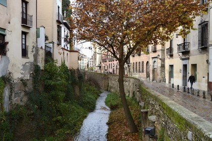 Espagne, Andalousie, Grenade, l'ancien quartier arabe de l' Albayzin classé Patrimoine Mondial de l'UNESCO, la rivière Darro