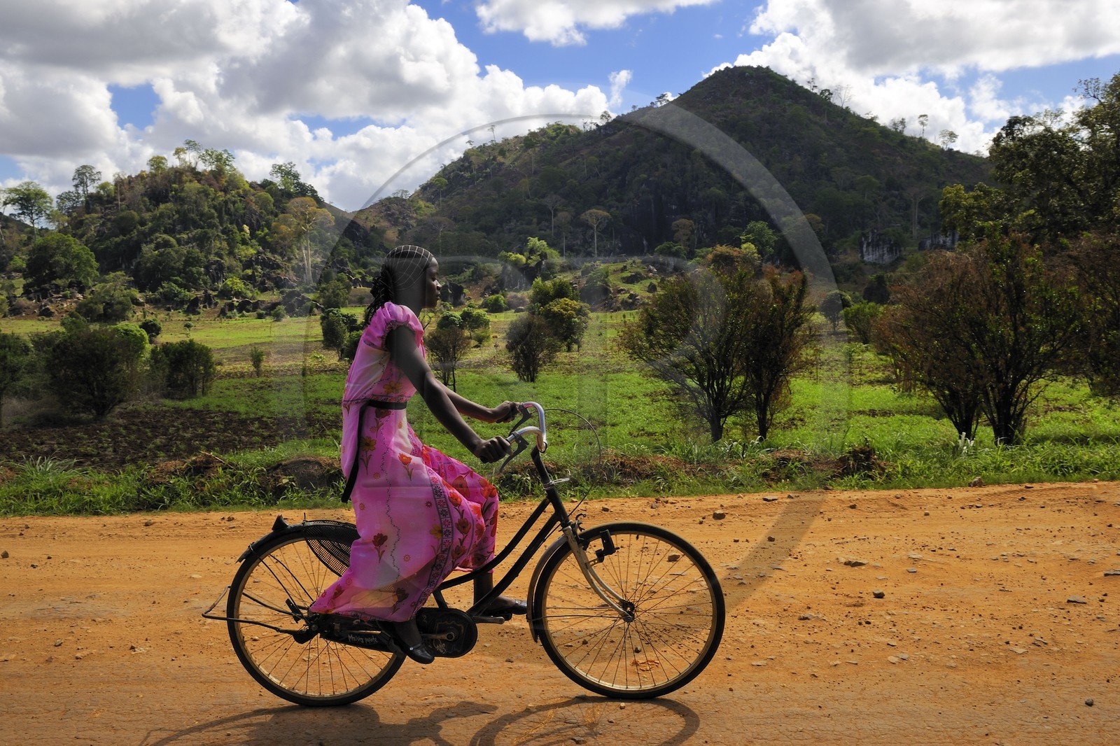 Tanzanie, région de Morogoro, les Monts Uluguru, cycliste sur la piste de Matombo Tanzanie, région de Morogoro, les Monts Uluguru, cycliste sur la piste de Matombo