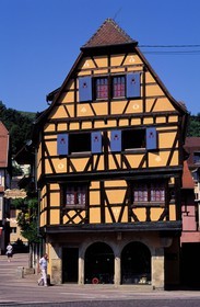 France, Bas Rhin, Obernai, front of half timbered house