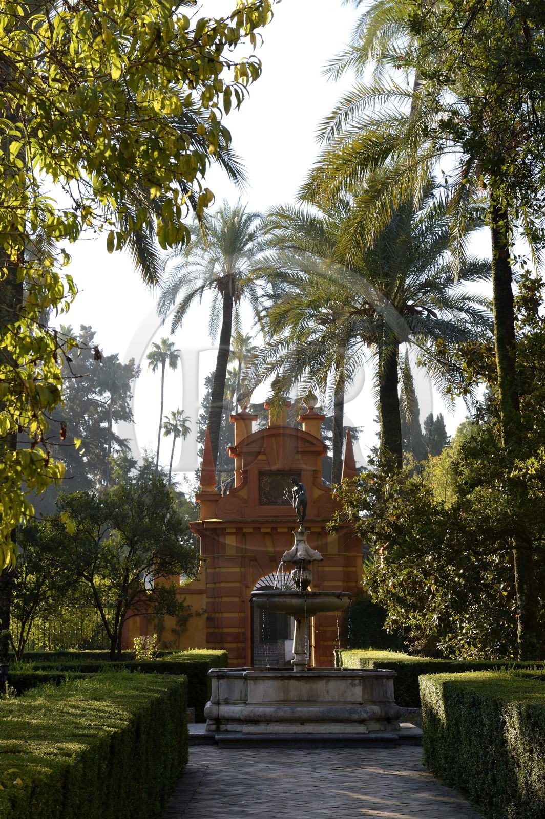 Espagne, Andalousie, Séville, Alcazar de Séville (Reales Alcazares de Sevilla), classé Patrimoine Mondial de l'UNESCO, Jardin des Dames (jardin de las Damas), fontaine de Neptune