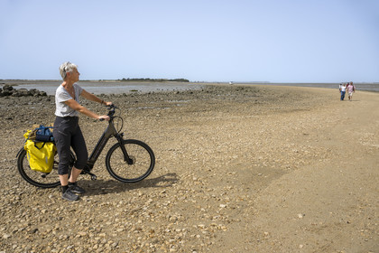 France, Charente Maritime, Port-des-Barques, the tombolo of Passe aux Boeufs which connects Ile Madame to the continent