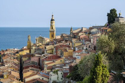 France, Alpes-Maritimes, Menton, old town dominated by the St Michel Basilica