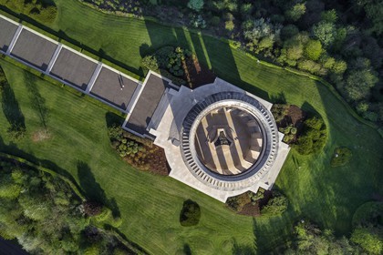 France, Meuse, Lorraine Regional Park, Cotes de Meuse, monument to American soldiers at Montsec commemorating the offensives by U.S. forces on the Saint-Mihiel salient during the First World War (aerial view)