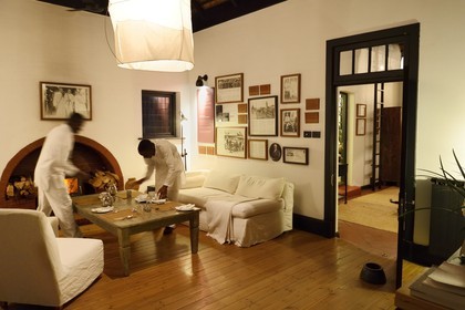 South Africa, Gauteng Province, Johannesburg, residential area of Orchards, Satyagraha House, hotel and museum located in the house that hosted Mohandas Gandhi from 1908 to 1909, built in 1907 by his companion the German architect Hermann Kallenbach, the living room