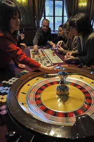 France, Calvados, Pays d'Auge, Deauville, the casino (Barriere group), English roulette wheel table