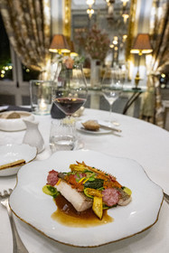 France, Cote d'Or, Climats terroirs of Burgundy listed as World Heritage by UNESCO, Beaune, Restaurant Le Clos du Cèdre, a Michelin-starred restaurant by young chef Jordan Billan