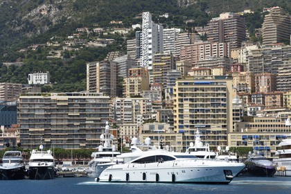 Principality of Monaco, Monaco, yachts at dock in Port Hercule