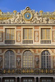 France, Yvelines, Chateau de Versailles, listed as World Heritage by UNESCO, clock of the Cour de Marbre (Marble Courtyard) renovated in 2008
