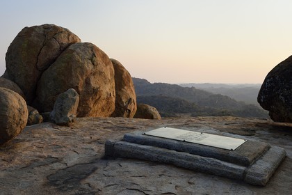 Zimbabwe, Matabeleland South Province, Matobo or Matopos Hills National Park, listed as World Heritage by UNESCO, rock formation on Malindidzimu hill (house of the goodwill spirits) at the summit of View of the World where Cecil Rhodes is buried, his grave