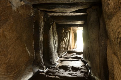 France, Morbihan, Gavrinis Cairn dated 3500 BC, decorated slabs from the Gavrinis passage
