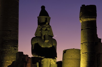 Egypte, Louxor, temple de Louxor, la statue colossale de Ramses II devant l'entrée du 2ème pylône