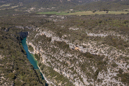 Var on the Left Bank and Alpes de Haute Provence on the Right Bank, Parc Naturel Regional du Verdon, Basses Gorges du Verdon downstream of Lake St. Croix, the gorges de Baudinard  (aerial view)