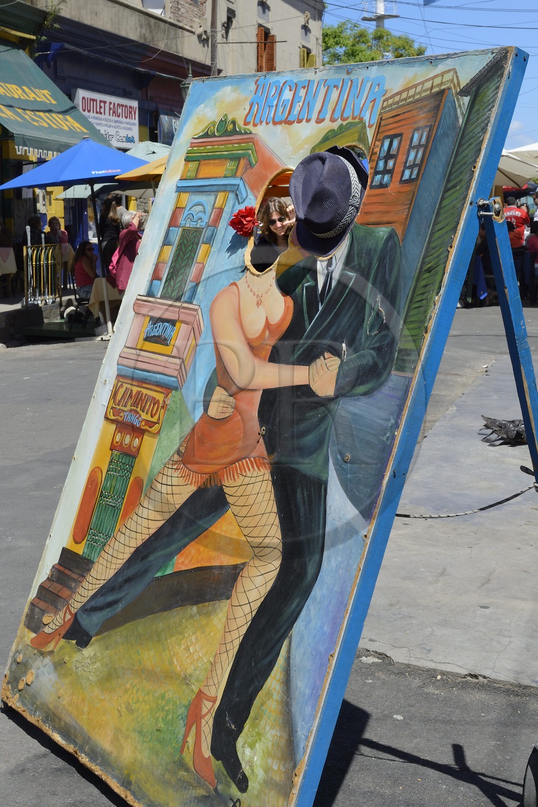 Argentine, Buenos Aires, quartier de La Boca, panneau pour photo souvenir tango rue du Dr del Valle Iberlucea