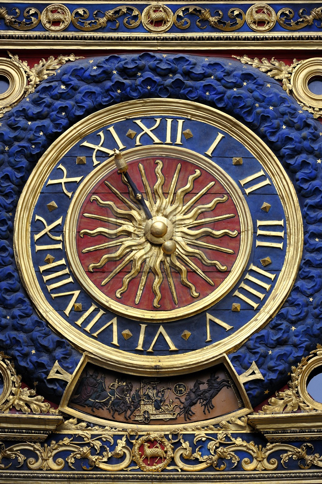 France, Seine-Maritime (76), Rouen, le Gros-Horloge, horloge astronomique avec un mécanisme du XIVe siècle et un cadran du XVIe siècle