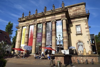 France, Bas Rhin, Strasbourg, old town listed as World Heritage by UNESCO, the Opera on Place Broglie and the café on its steps