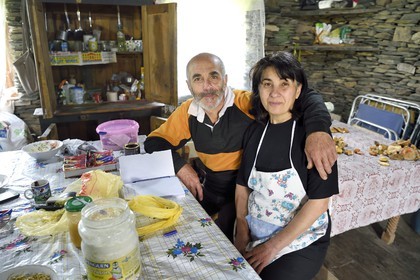 Georgia, Kakheti, Tusheti National Park, village of Shenako, Soso Pirashvili and Lia Otarashvili in their summer house