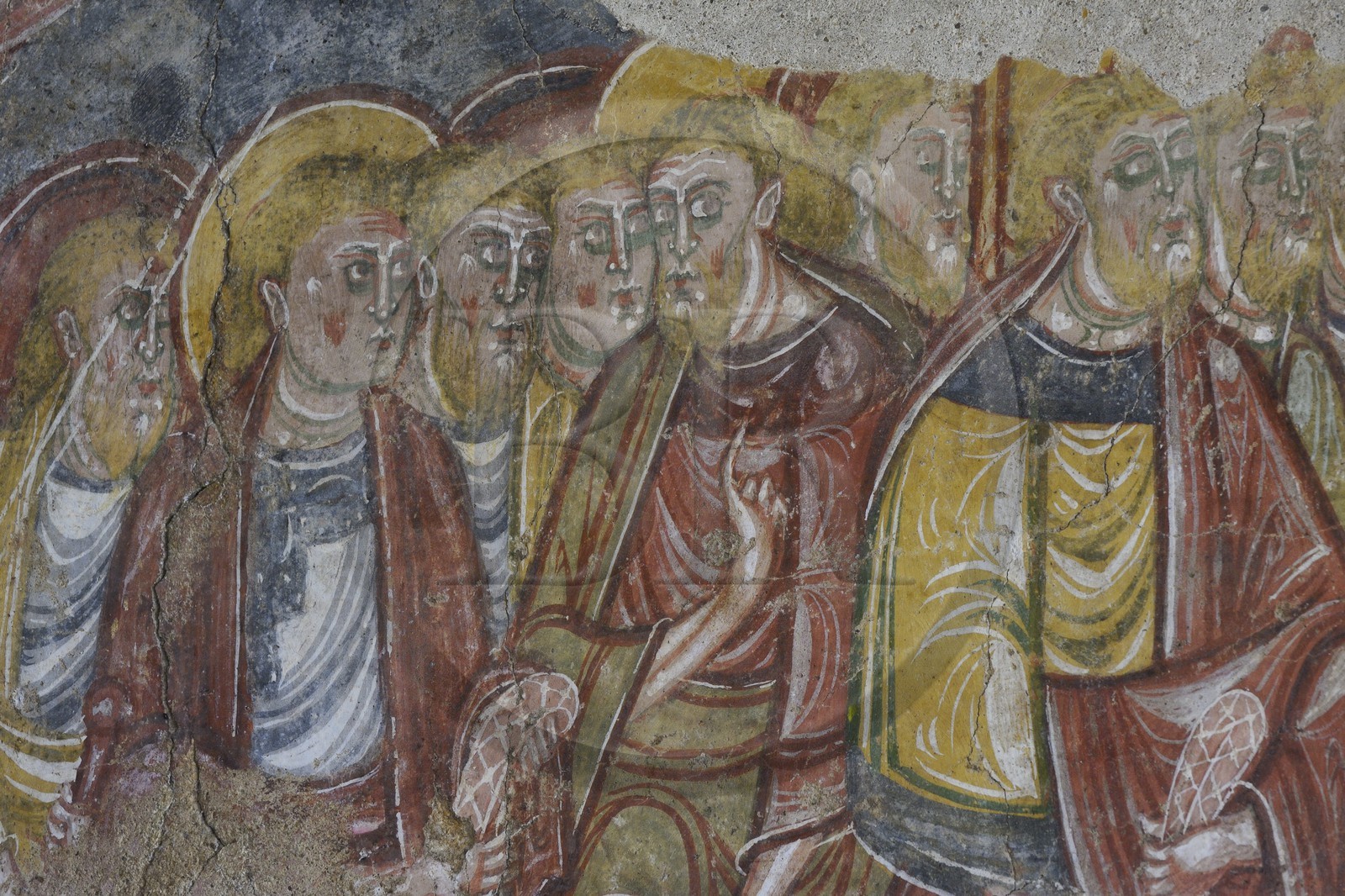 France, Loir-et-Cher (41), Vendôme, fresques romanes peintes entre la fin du XIe et le début du XIIe siècle de la salle capitulaire du cloitre de l'ancienne abbaye de la Trinité