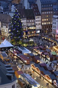 France, Bas Rhin, Strasbourg, old town listed as World Heritage by UNESCO, the big Christmas tree on the place Kleber