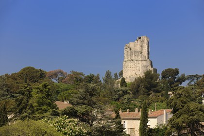 France, Gard, Nimes, Magne tower on top of the Jardins de la Fontaine
