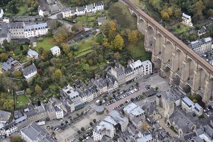 France, Finistere, Morlaix, the viaduct above the city center (aerial view)