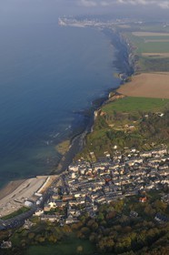 France, Seine-Maritime, Pays de Caux, Cote d'Albatre, Yport (aerial view)