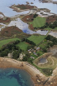 France, Cotes-d'Armor, Cote d'Ajoncs, Penvenan,  Saint Gildas Island (aerial view)