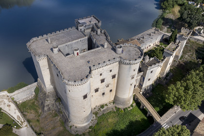 France, Bouches du Rhone, Tarascon, King René's castle dating from the 15th century on the banks of the Rhone (aerial view)