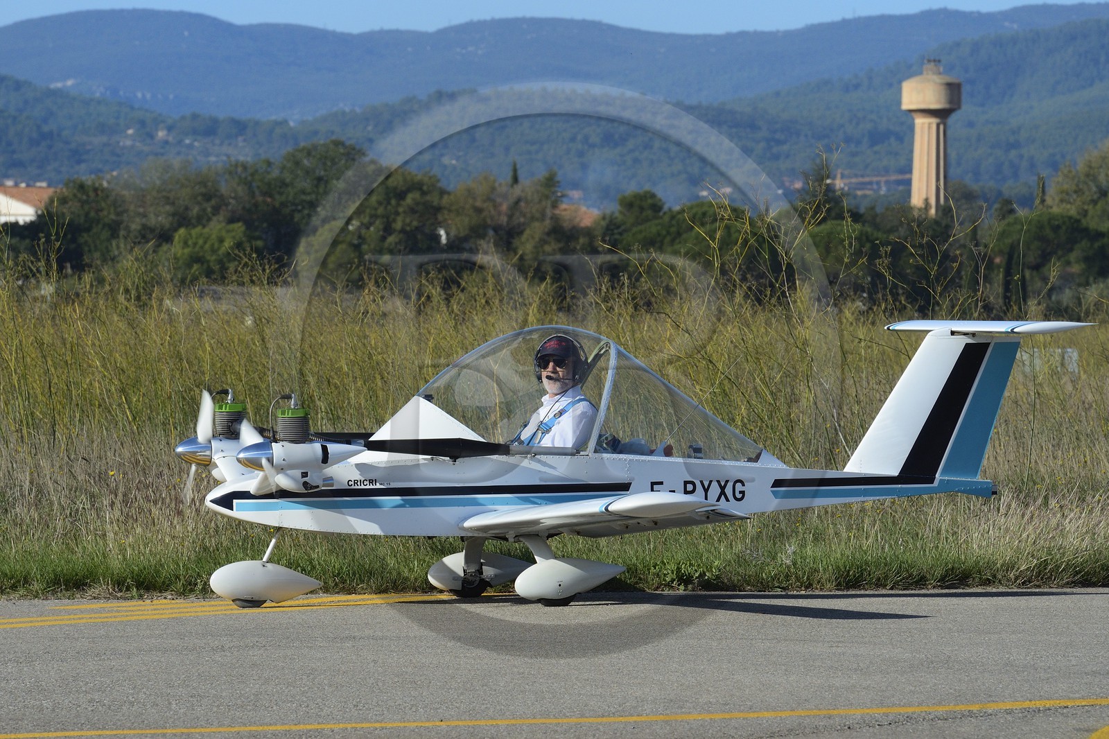 France, Var, Colomban Cri-cri (English: the chirp-chirp sound made by a cricket) is the smallest twin-engined manned aircraft in the world designed in the early 1970s by French aeronautical engineer Michel Colomban