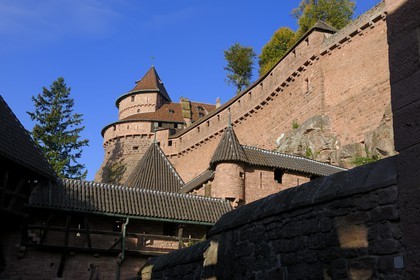 France, Bas Rhin, Orschwiller, Alsace Wine Road, Haut Koenigsbourg Castle, the great Bastion and the ramparts