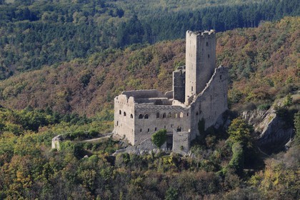 France, Bas-Rhin (67), le château de Ortenbourg dans la forêt des Vosges (photo aérienne)