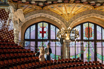 Espagne, Catalogne, Barcelone, Palau de la Musica Catalana (palais de la musique catalane), salle de concert dessinée par l'architecte du modernisme catalan Lluis Domènech i Montaner, site classé au Patrimoine Mondial de l'UNESCO, Pégase au début du second balcon