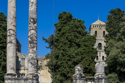 France, Bouches du Rhone, Arles, the ancient theatre of the 1st century BC and the Saint-Trophime Cathedral, listed as World heritage by UNESCO