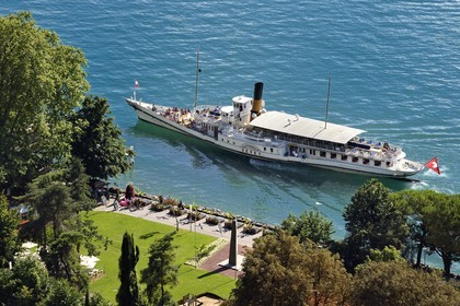 Suisse, Canton de Vaud, Montreux, le bateau à roues à aubes Vevey (1907) de la Compagnie générale de navigation sur le lac Léman (CGN)