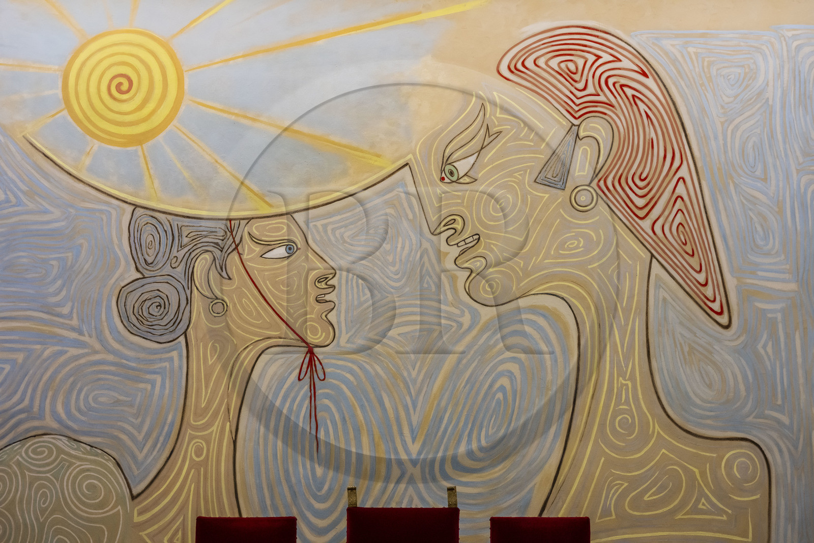 France, Alpes-Maritimes, Menton, the City Hall, the wedding room entirely decorated by Jean Cocteau in 1957 France, Alpes-Maritimes, Menton, the City Hall, the wedding room entirely decorated by Jean Cocteau in 1957