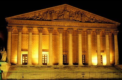 France, Paris, National Assembly illuminated at night