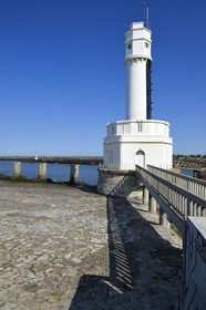 France, Pyrenees Atlantiques, Basque Country, Anglet, mouth of the Adour river, access to the sea for the port of Bayonne, the lighthouse and the pier