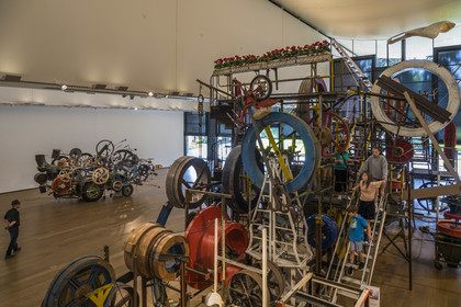 Switzerland, Basel, Tinguely Museum, Big Meta-Maxi-Maxi-Utopia (1987) by Jean Tinguely and Méta-Harmonie entitled Klamauk (1979) in the background