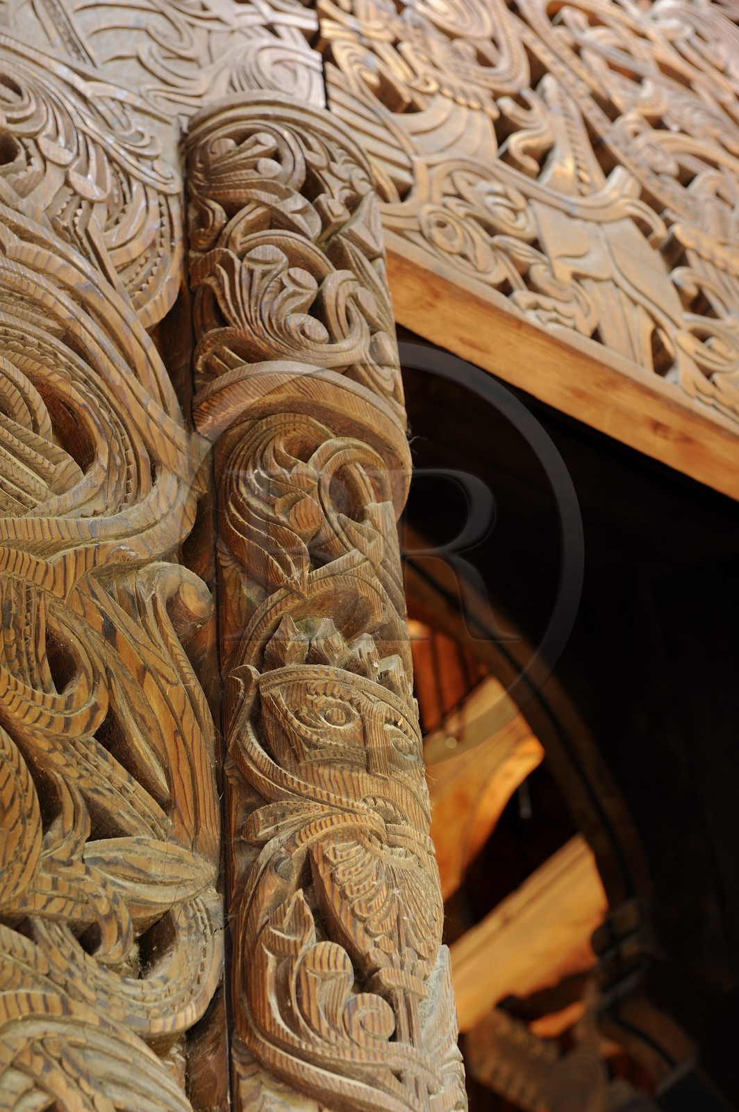 Norvège, Oslo, presqu'île de Bygdoy, musée du Folklore norvégien (Norsk Folkemuseum), l'église en bois debout de Gol