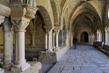 France, Aude, Fonfroide cistercian Abbey, the cloister and the chapter house on the left