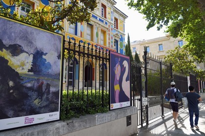 France, Var, Toulon, Art Center of the Hotel des Arts, decorations painted on the facade by the artist Alexandre Benjamin Navet