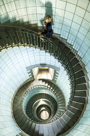 France, Finistère, Abers Country (Pays des Abers), Ile Vierge (Virgin Island) in the Lilia archipelago, the Virgin Island lighthouse, interior staircase of the tallest lighthouse in Europe at 82.5 meters