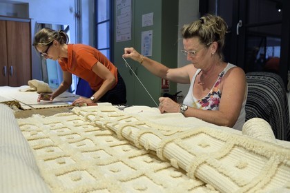 France, Var, Presqu'ile de Saint Tropez, Cogolin, the Manufacture Cogolin has been manufacturing rugs since 1924, each strip is individually woven and assembled to the others by hand