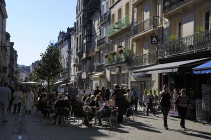 France, Seine-Maritime, Dieppe, cafe terrace in Grand Rue