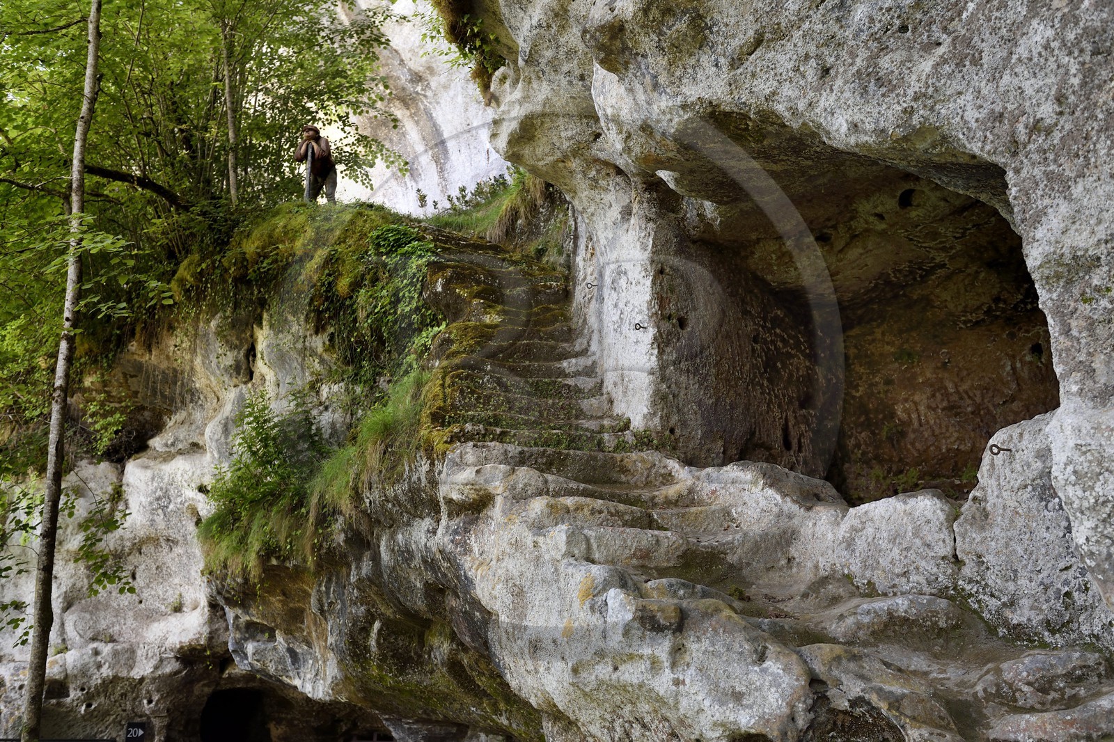 France, Dordogne (24), Périgord Noir, vallée de la Vézère, site préhistorique et grotte ornée classés Patrimoine Mondial de l'UNESCO, Peyzac-le-Moustier, falaise de La Roque-Saint-Christophe, site troglotytique datant de la Préhistoire, abris sous roche