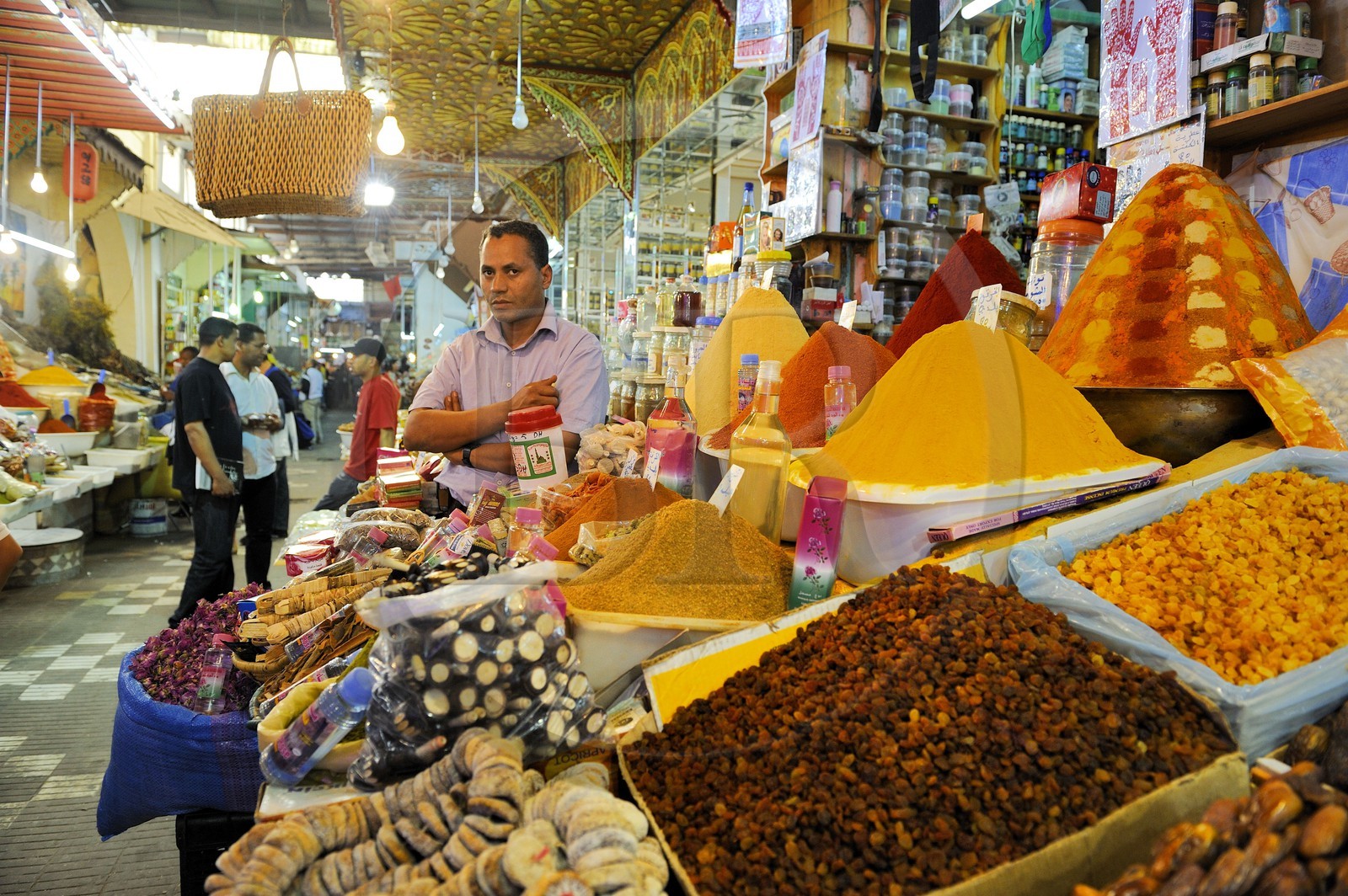 Morocco, Meknes Tafilalet Region, Meknes, Imperial City, medina listed as World Heritage by UNESCO, El Hedime covered market, stalls with spices