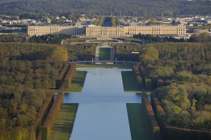 France, Yvelines, Chateau de Versailles Park, listed as World Heritage by UNESCO, the Grand Canal (aerial view)