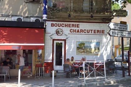 France, Var, Provence Verte, Barjols, beautiful facade of Butchery