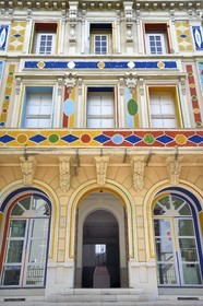 France, Var, Toulon, Art Center of the Hotel des Arts, decorations painted on the facade by the artist Alexandre Benjamin Navet